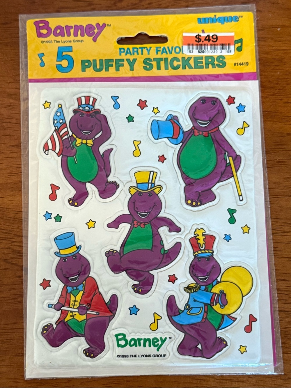 Barney Purple Puffy Stickers 1993